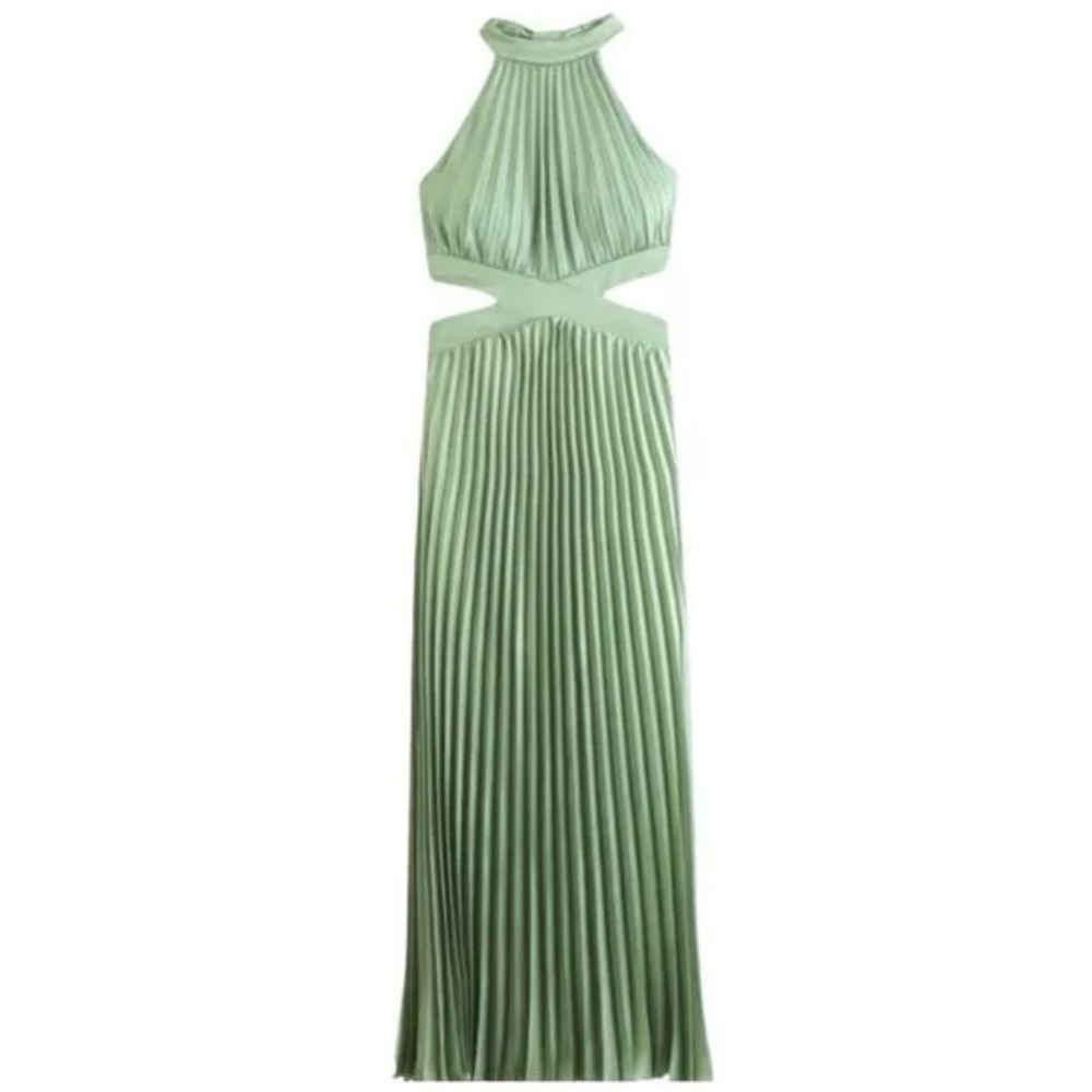 Abercrombie & Fitch The A&F Giselle High-Neck Pleated Cutout Maxi Dress in Green